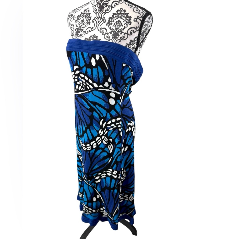 New York & Company Blue Butterfly Print Sweater Dress XL Knit Tube Resortwear - Picture 6 of 13